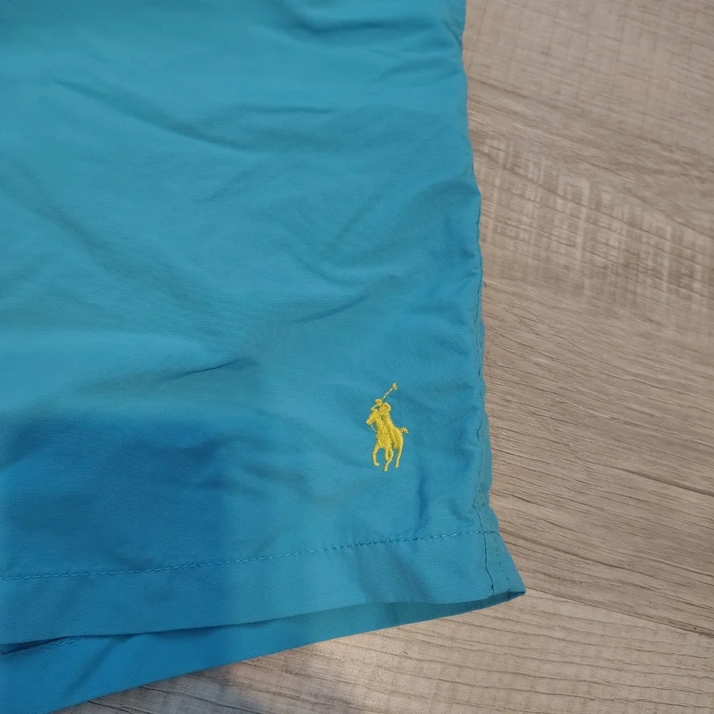 Polo Ralph Lauren Mens Turquoise Blue Swim Trunks Yellow Pony Logo Shorts L